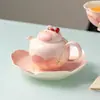 Juego de Té Miyan Pintado a Mano de Flor de Durazno Rosa, Tetera Hecha a Mano, Gaiwan, Taza de Té, Colección de Tazas para Anfitrión, Juego de Té de Alto Valor