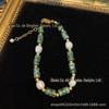 Nanyang Antigo Vintage Verde Pedra Natural Pérola Natural Contas Redondas Fio Pulseira Conjunto Diário de Temperamento