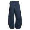 Jeans Vintage Lavados Azul Oscuro con Diseño de Cimitara para Hombres y Mujeres, Rectos Holgados Adelgazantes Casuales de Plátano Largos hasta el Suelo Tendencia