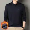 Camisa Polo Masculina de Manga Longa com Lã de Ovelha, Seda e Veludo para Homens 2025 Inverno Nova Camisa Básica Casual de Alta Qualidade para Homens