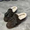 Colección Europea 2026 Otoño/Invierno Mocasines Planos sin Cordones con Forro de Lana y Borlas para Uso en Exteriores