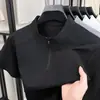 Camiseta de Manga Corta con Media Cremallera para Hombre, Estilo Deportivo de Verano, Casual, Absorbente de Humedad, Transpirable, de Secado Rápido