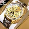 Reloj Marca Oupinke Hueco Incrustado de Diamantes Multifuncional Automático Mecánico Luminoso Resistente al Agua Reloj para Hombre Reloj para Hombre