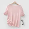 Camiseta gola redonda, modelagem solta, barra dobrada, pronta para usar, manga curta, casual, versátil, top de tricô, estilo fino, veludo de verão feminino