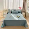 Hoja de Cama de Algodón Lavado de Color Sólido de una Pieza Estilo Ins Sábana Simple de Color Liso para Cama Individual de Dormitorio de Estudiante Juego de Tres Piezas