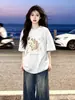 Camiseta Divertida de Manga Curta com Estampa de Frutas de Verão 2026 para Mulheres, Top Cartoon Estilo Americano de Algodão Puro Estilo Campus para Casais Homens