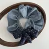 Acessório de Cabelo de Alta Qualidade Estilo Japonês Nicho Bolinhas Azuis Laço Babado Scrunchie Camada Dupla Renda Suave Versátil