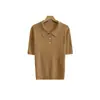 Top de tricô de lã vintage com torção, manga curta, polo, para mulheres, outono, de alta qualidade, único e requintado, top curto