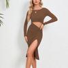 2026 Amazon Nueva Ropa de Mujer Sexy Rayas Huecos Abertura Vestido Largo
