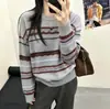 Suéter Rayado de Bloques de Color Cuello Redondo para Mujer 2026 Otoño/Invierno Nuevo Estilo Perezoso Holgado Suave Pegajoso Manga Larga Top de Punto
