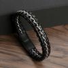 Nuevo brazalete de cadena de acero inoxidable transfronterizo con cuero Amazon Simple para hombre con hebilla magnética, cuerda de cuero, brazalete de hueso de serpiente