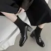 Botas Cortas de Tacón Grueso Estilo Retro Británico Universitario de Piel de Oveja de Primera Capa Elásticas de Punto Ajustadas Punta Redonda con Tacón Alto para Mujer