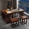 Mesa de Chá e Cadeira para Varanda Combinação Novo Chinês Madeira Maciça Móvel Kung Fu Pequena Mesa de Chá Chaleira Integrada Mesa de Chá Conjunto de Chá