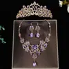 Coroa de noiva conjunto de três peças de luxo colar de casamento brincos conjunto de liga de strass acessórios de casamento atacado