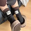 Calcetines de Otoño e Invierno para Mujer con Bloques de Color, Talón de Hilo, Etiqueta Colorida, Hasta la Mitad de la Pantorrilla, Estilo Japonés, Doble Aguja, Calcetines Slouch Modernos Retro