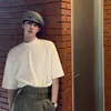 Camiseta Blanca de Manga Corta con Cuello Medio para Hombre Estilo Coreano Ins Moda Suelta de Verano Camiseta Básica de Manga Corta Top de Manga Corta