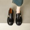 Edição de couro de vaca ~ Sapatos de salto médio redondo estilo britânico, salto grosso, camada única, mocassins femininos retrô de couro genuíno, todos os tipos de sapatos de couro pequenos com sola grossa