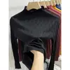 Camiseta de punto de cuello medio alto para mujer, color albaricoque, de manga larga, corte ajustado, top base para otoño e invierno