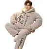 Pijama de Coral Fleece para Hombre Invierno Tres Capas Algodón Engrosado Forrado de Polar Juvenil Hombre Cálido Ropa de Casa Otoño e Invierno