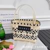 Nova Edição Simples Par Preto e Branco Bolsa Tecida à Mão Textiva Cesta de Legumes de Mão Bolsa de Compras Bolsa Versátil para Feriado Lazer