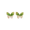 Exquisitos Pendientes de Mariposa de Cristal Verde Estilo Francés, Artísticos y Frescos, Pendientes de Lujo Ligero de Gama Alta de Nicho