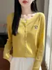 Cárdigan de punto fino 60% lana con bordado de cachorro para mujer, adecuado para primavera y otoño, suave y delicado, corte holgado, adelgazante y adecuado para ir al trabajo.