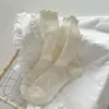 Calcetines blancos para mujer, finos de verano, huecos, transpirables, calcetines de media pantorrilla, calcetines dulces de encaje para mujer, calcetines de algodón holgados de color liso