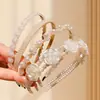 Transfronterizo Nuevo 2025 Diadema Retro de Perlas y Rosas Coreana de Doble Capa para Salir Accesorios Populares Dulces Franceses para el Cabello