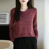 Suéter Tejido de Lino Iridiscente Teñido a Medida Mezcla de Lino para Principios de Otoño Cuello en V Estilo Urbano con Botones Decorativos y Sentido del Diseño para Mujer