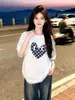 Camiseta de algodón puro de peso pesado, versátil, personalizada, de manga corta, longitud media, para hombres y mujeres, verano, holgada, corte slim, estilo boyfriend, cuello redondo, ins