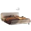 Cama flotante de terciopelo teddy estilo crema con esquinas curvas, contorno de cama completo, acolchado suave protector de cintura, patas altas, diseño minimalista, cama de boda para dormitorio principal