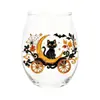 Copa de vino temática de Halloween con patrones de fantasma, gato negro, calavera y calabaza, copa de vidrio decorativa con ambiente festivo