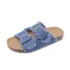 Sandalias Retro de Verano 2024 Nuevo Estilo de Mezclilla Casual de Moda con Suela Gruesa para Playa para Mujer con Hebilla para Ropa de Exterior