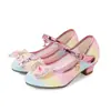 Tacones altos de princesa para niñas de estilo nuevo transfronterizos, zapatos de piel pequeños de cristal con lentejuelas, zapatos planos de suela blanda para niños, zapatos de piel de rendimiento para niñas