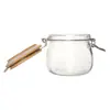 Tapa de Bambú Anillo de Sellado de Silicona Broche de Acero Inoxidable Frasco de Almacenamiento Calidad Vidrio de Calcio Frasco de Almacenamiento Sellado para Productos Secos Venta al por Mayor