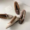 Zapatos Bajos Peludos con Lazo Retro Suave Francés 2025 Piel de Vaca Aumento Interno Tacón Bajo Punta Redonda Cuero Genuino Forro de Felpa Planos para Mujer