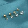 Pendientes de acero inoxidable de 0,8 mm con borde cruzado, chapados en oro, con circonita blanca, rosca externa, diseño cilíndrico y bola de diamante.