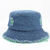 Estilo coreano colorido rasgado borda denim pescador chapéu feminino estilo japonês moda personalizado protetor solar protetor solar artístico all-match pot hat
