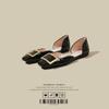 Novedades Primavera y Verano 2026 Zapatos Huecos con Hebilla Cuadrada de Charol Gris Elefante Chips para Mujer Sandalias Planas de Punta Cuadrada para Mujer