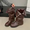 Botas de Tacón Grueso Retro de Gama Alta para Mujer Otoño 2026 Nuevo Estilo Combinar con Faldas Botas Vaqueras Botas para Pantalones de Montar Botas Largas