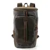 Mochila Retro de Lona Aceitada y Cera con Cuero Genuino con Diseño de Múltiples Compartimentos Cilíndrica de Gran Capacidad Impermeable para Exteriores Mochila de Viaje