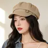 Boina Octogonal Negra, Estilo Artístico Retro Japonés, para Mujeres con Cabello Grueso/Cabeza Grande, Hace que la Cara se Vea Más Pequeña, Boina de Artista de Moda