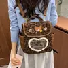 Mochila Bordado Academia Bolsa de Ombro Duplo Feminina Novo Estilo Ursinho Estilo Estampa de Leopardo Nicho Desenho Animado Temperamento Commuting Moda 2026