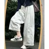Calça de Algodão Titânio Branca de Perna Larga para Mulheres, Novo Estilo de Verão, Caimento Solto, Calça Balão Emagrecedora, Tamanho Grande, Calça Estilo Coreano