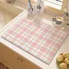 Tapete Drenante Impermeável de Couro Xadrez Fresco e Simples para Cozinha, Impermeável, Resistente a Óleo, Resistente ao Calor, Tapete de Proteção para Bancada