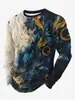Camiseta Masculina com Estampa de Padrão Jeans Imitação, Gola Redonda, Manga Longa, Confortável para Uso Externo, Esportes e Versátil para Uso Casual
