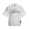 Jersey Retro Americano de Manga Corta para Mujer Verano Estampado de Letras Malla Grande Blanco Cuello en V Camiseta Holgada Casual Top de Moda