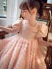 Vestido Infantil Primavera 2026 Novo Estiloso Formal de Festa Saia Manga Bufante Malha Vestido Princesa