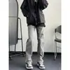 Calça Estilo Retro Americano High Street Cinza Fumaça Cimento Calça Jeans Macia Masculina Primavera e Outono Corte Reto Slim Fit Calça Levemente Flare