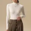 Camisa Base de Cor Sólida Aconchegante e Espessa com Gola Alta Meia para Mulheres, Novo Estilo Outono/Inverno, Roupa Íntima de Manga Longa, Emagrecedora, Top Versátil